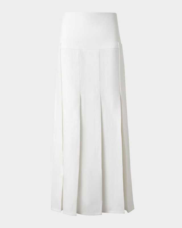 Stonewashed Linen-Wool Pleated Midi Skirt